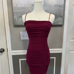 Elegant Burgundy Spaghetti Strap Dress